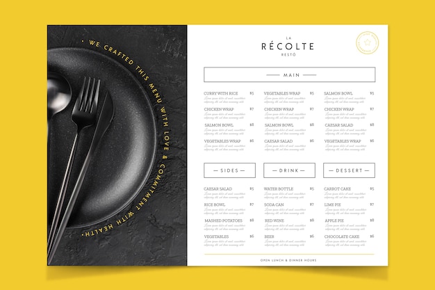 Crafted restaurant food menu vintage style