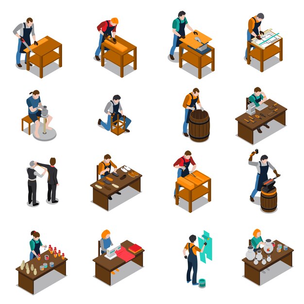 Craftsman Isometric Icons Set 