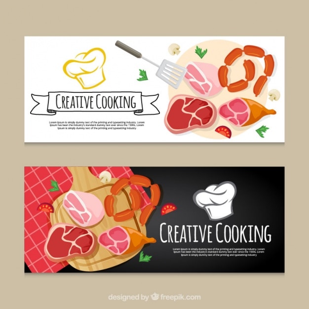 Free Vector creative cooking banners with variety of products