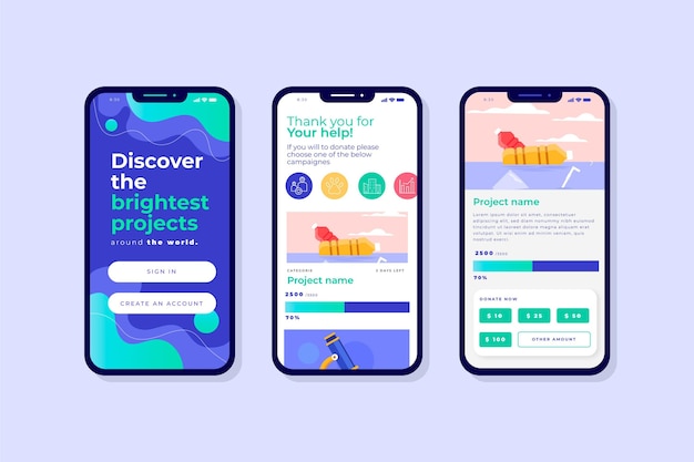 Free vector creative crowdfunding app template