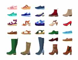 Free vector creative female footwear flat pictures set