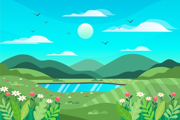 Free vector creative flat design spring landscape