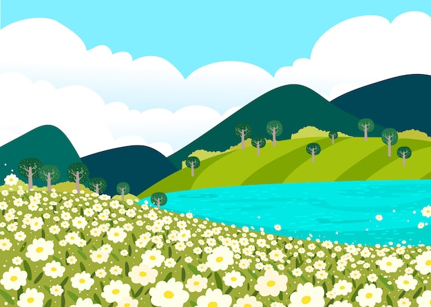 Free Vector creative flat spring landscape