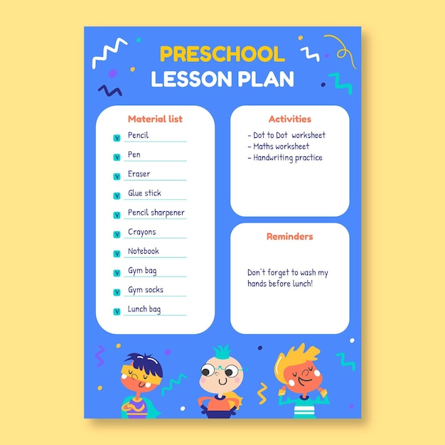 Creative hand drawn superhero preschool lesson plan template