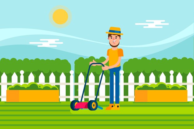Creative lawn mowing illustration