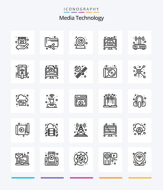 Free vector creative media technology 25 outline icon pack such as modem technology folder media computer