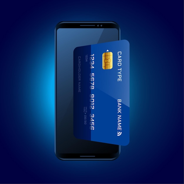 Credit card coming out of mobile concept background