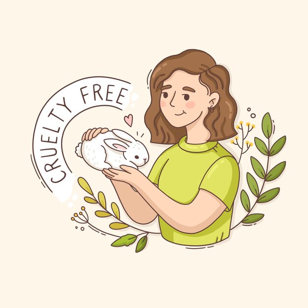 Cruelty free message with woman holding a bunny illustrated