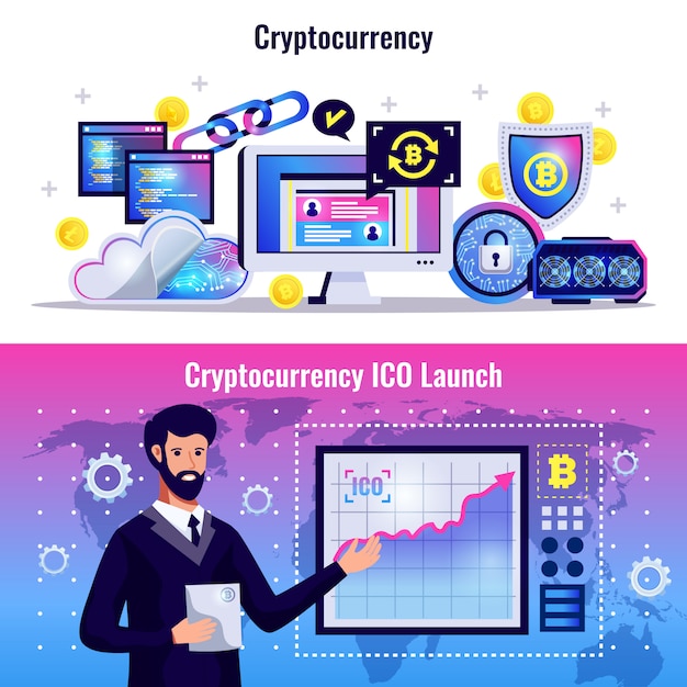 Free Vector cryptocurrency horizontal banners