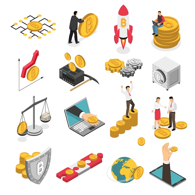 Cryptocurrency Isometric Icons Set