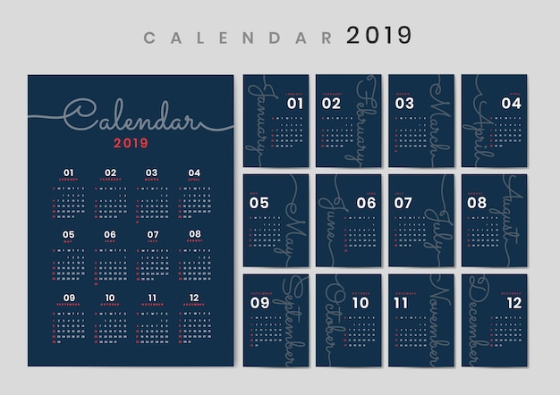 Cursive design calendar mockup