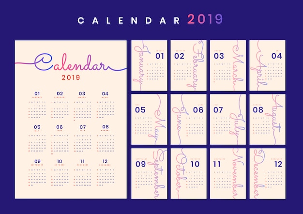 Cursive design calendar mockup