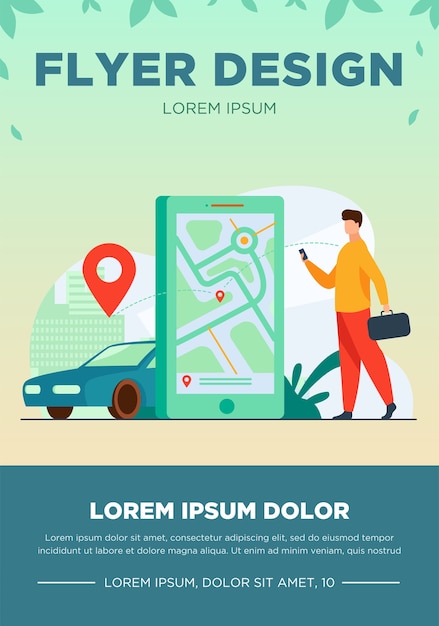 Free Vector customer using online app for taxi order or car rent. man searching cab on city map. vector illustration for car sharing service, city transportation, application concept