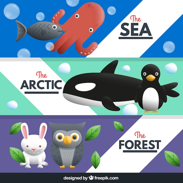Free vector cute animal banners pack