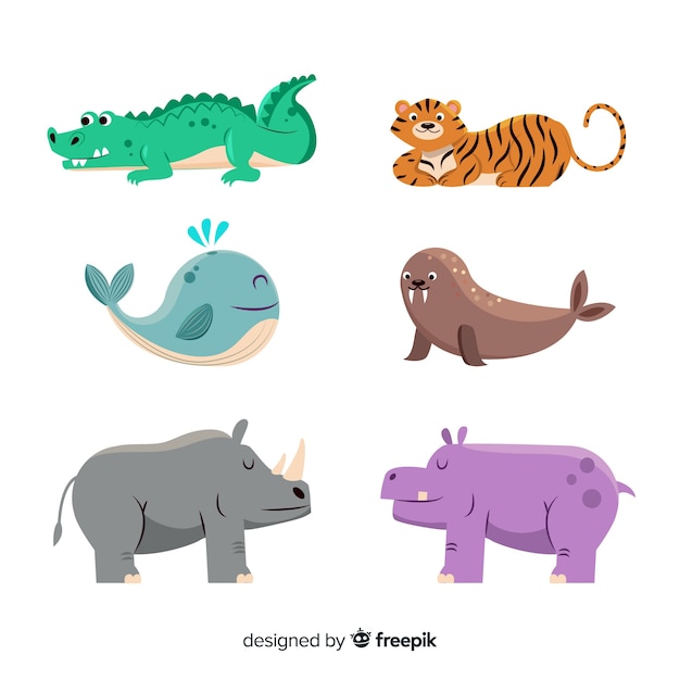 Free Vector cute animal collection with rhino