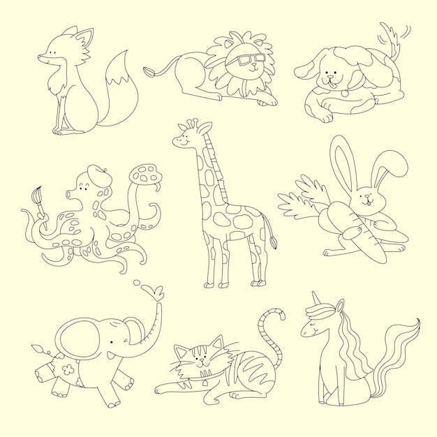 Free vector cute animals collage elements, space for kids coloring vector