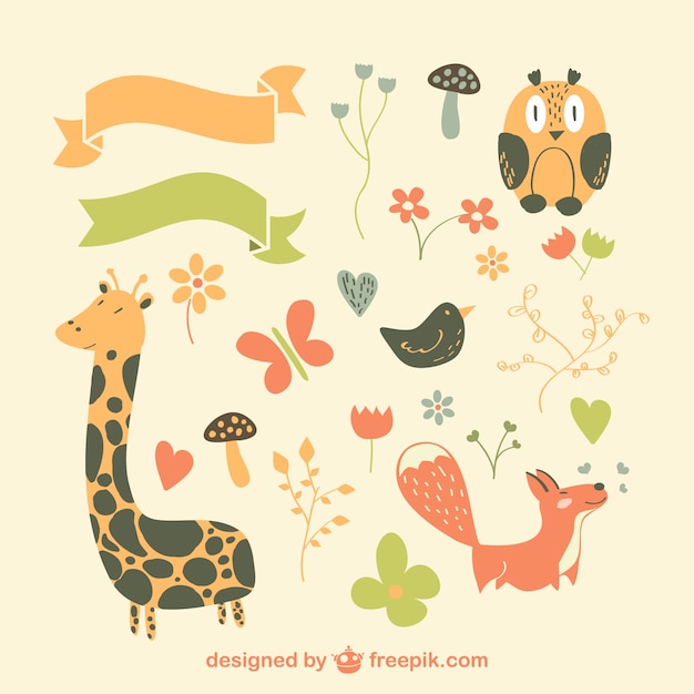 Free Vector cute animals and ribbons