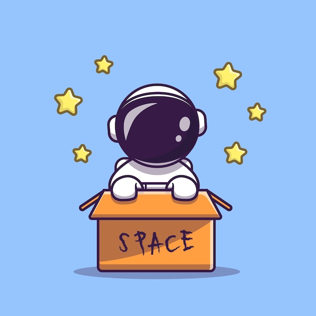 Cute Astronaut In Box Cartoon Vector Icon Illustration. Science Technology Icon 