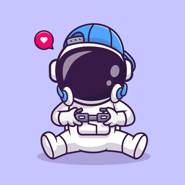 Cute Astronaut Gaming Cartoon Vector Icon Illustration. Science Technology Icon Concept Isolated