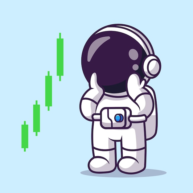 Free vector cute astronaut investment stock bullish growth graph cartoon vector icon illustration finance