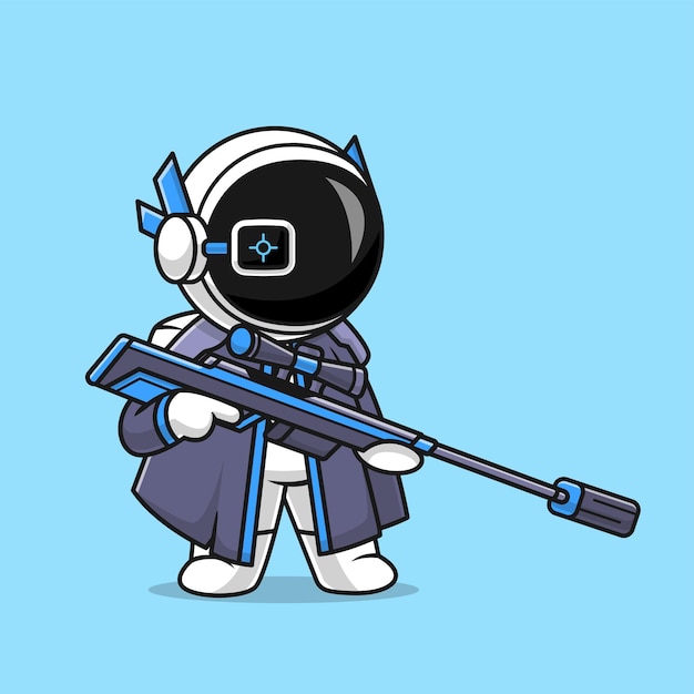 Free vector cute astronaut warrior military holding sniper gun cartoon vector icon illustration science techno