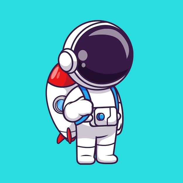 Cute Astronaut With Rocket Bag Cartoon Vector Icon Illustration Technology Education Icon Isolated