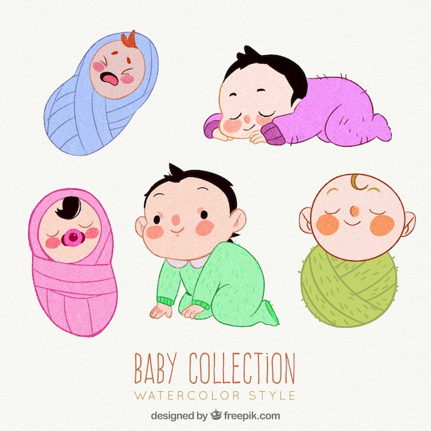 Free Vector cute babies collection in watercolor style