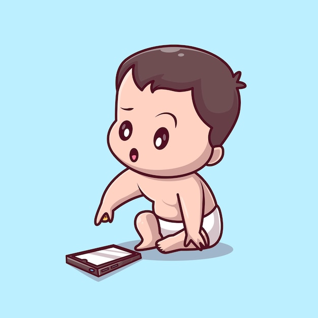 Free Vector cute baby boy playing phone cartoon vector icon illustration. people technology icon isolated flat