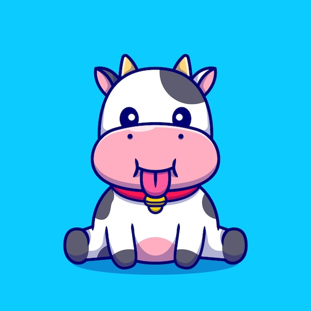 Free vector cute baby cow sitting cartoon illustration.