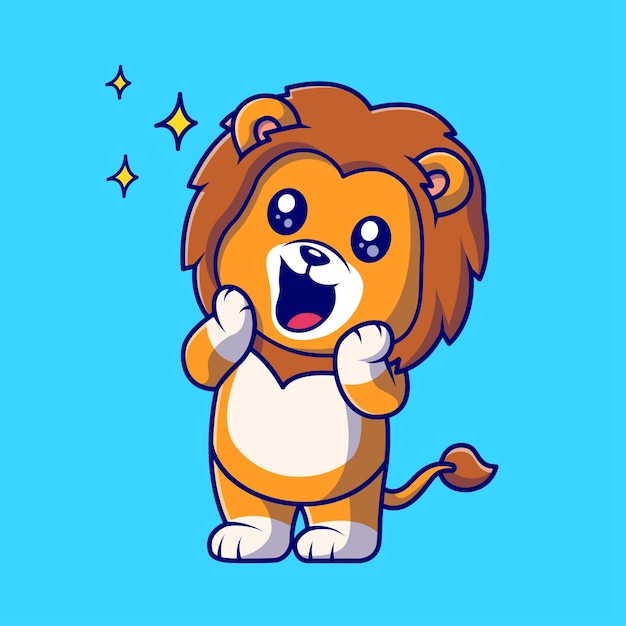 Free vector cute baby lion surprised cartoon vector icon illustration. animal nature icon concept isolated flat