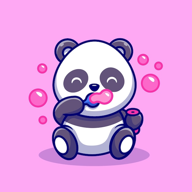 Free Vector cute baby panda playing soap bubbles cartoon vector icon illustration. animal nature icon concept isolated premium vector. flat cartoon style