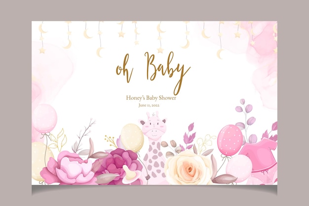 cute baby shower invitation card with beautiful floral