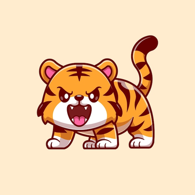 Free Vector cute baby tiger roaring cartoon vector icon illustration animal nature icon isolated flat vector