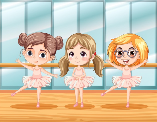 Free Vector cute ballet dancer students in dance classroom