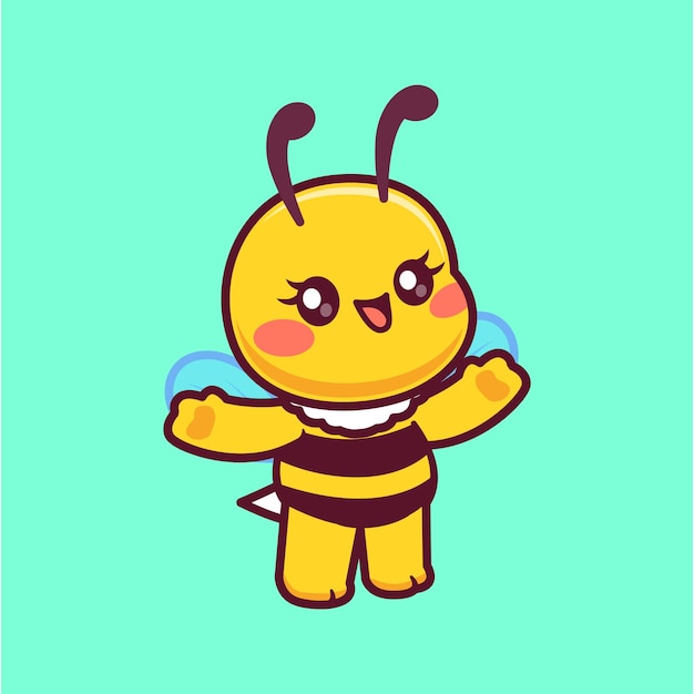 Free vector cute bee waving hand cartoon vector icon illustration animal nature icon isolated flat vector