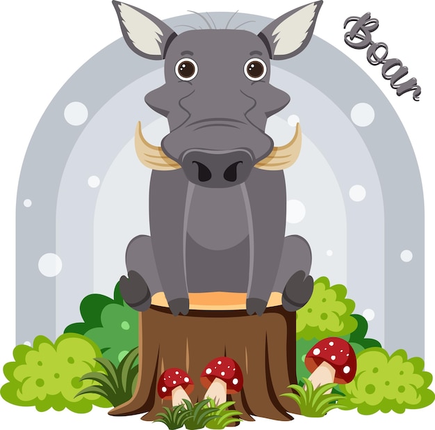 Free Vector cute boar in cartoon flat style