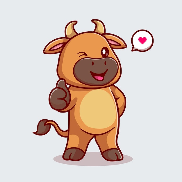 Cute Bull Thumbs Up Cartoon Vector Icon Illustration. Animal Nature Icon Concept Isolated Flat