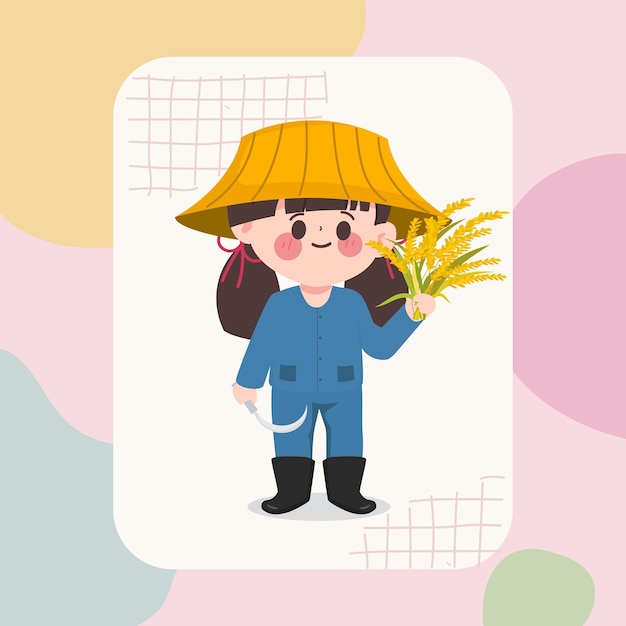 Cute cartoon hand drawn farmer job character set. 