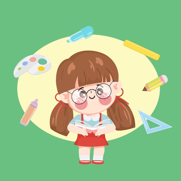 Free Vector cute cartoon student with stationary back to school character