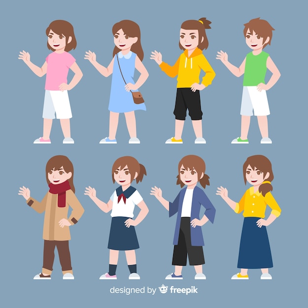 Free vector cute children character collection in flat design