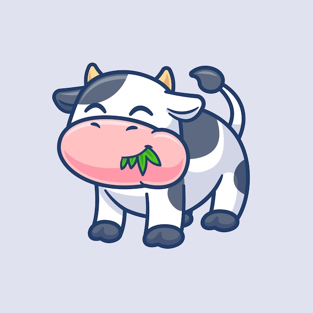 Free Vector cute cow eating grass cartoon vector icon illustration animal nature icon isolated flat vector