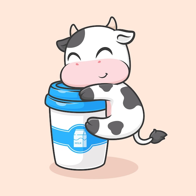 Free Vector cute cow hug coffee cup cartoon vector icon illustration animal drink icon isolated flat vector