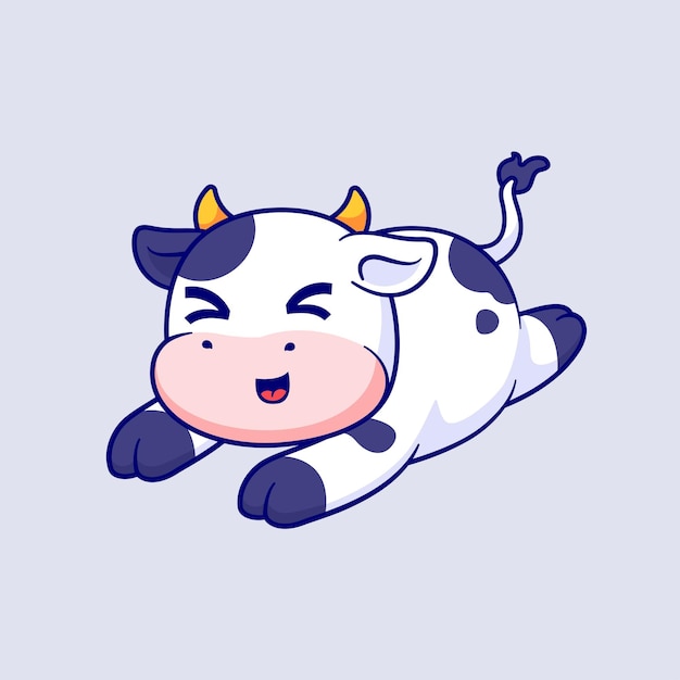 Free Vector cute cow laying on floor cartoon vector icon illustration animal nature icon isolated flat vector