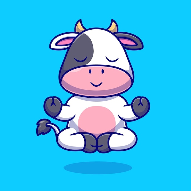 Free vector cute cow meditation yoga cartoon vector icon illustration animal sport icon isolated flat vector