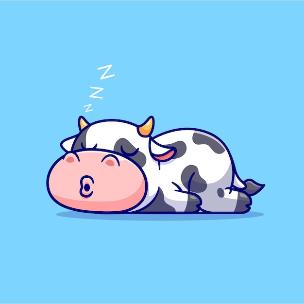 Cute Cow Sleeping Cartoon Vector Icon Illustration. Animal Nature Icon Concept Isolated Premium Vector. Flat Cartoon Style