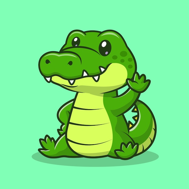 Free vector cute crocodile waving hand cartoon vector icon illustration. animal nature icon concept isolated
