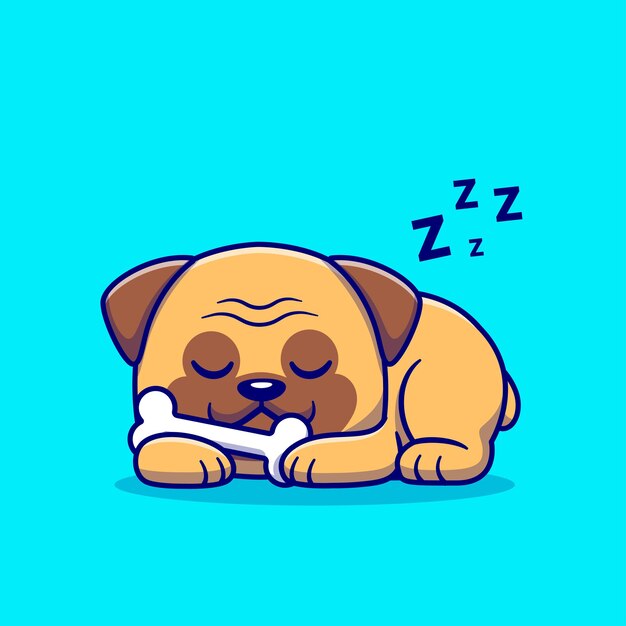 Cute Dog Sleeping With Bone Cartoon Vector Icon Illustration. Animal Nature Icon Concept Isolated Premium Vector. Flat Cartoon Style