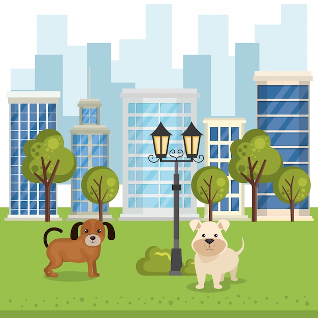 Free Vector cute dogs in the park scene