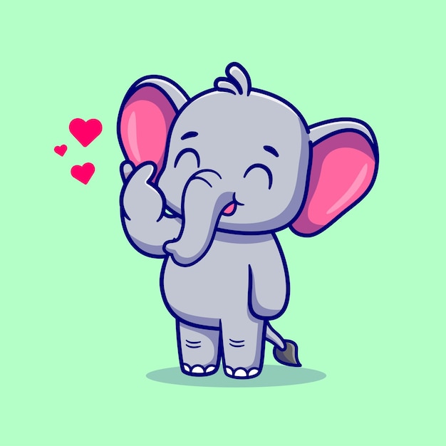 Free vector cute elephant with love sign hand cartoon vector icon illustration. animal nature icon concept isolated premium vector. flat cartoon style