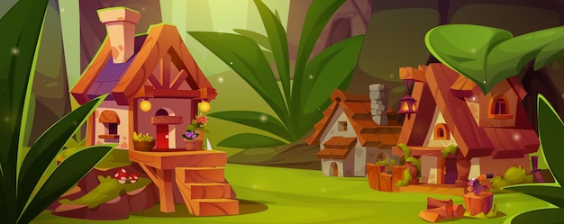 Free Vector cute elf or animal village with houses in forest